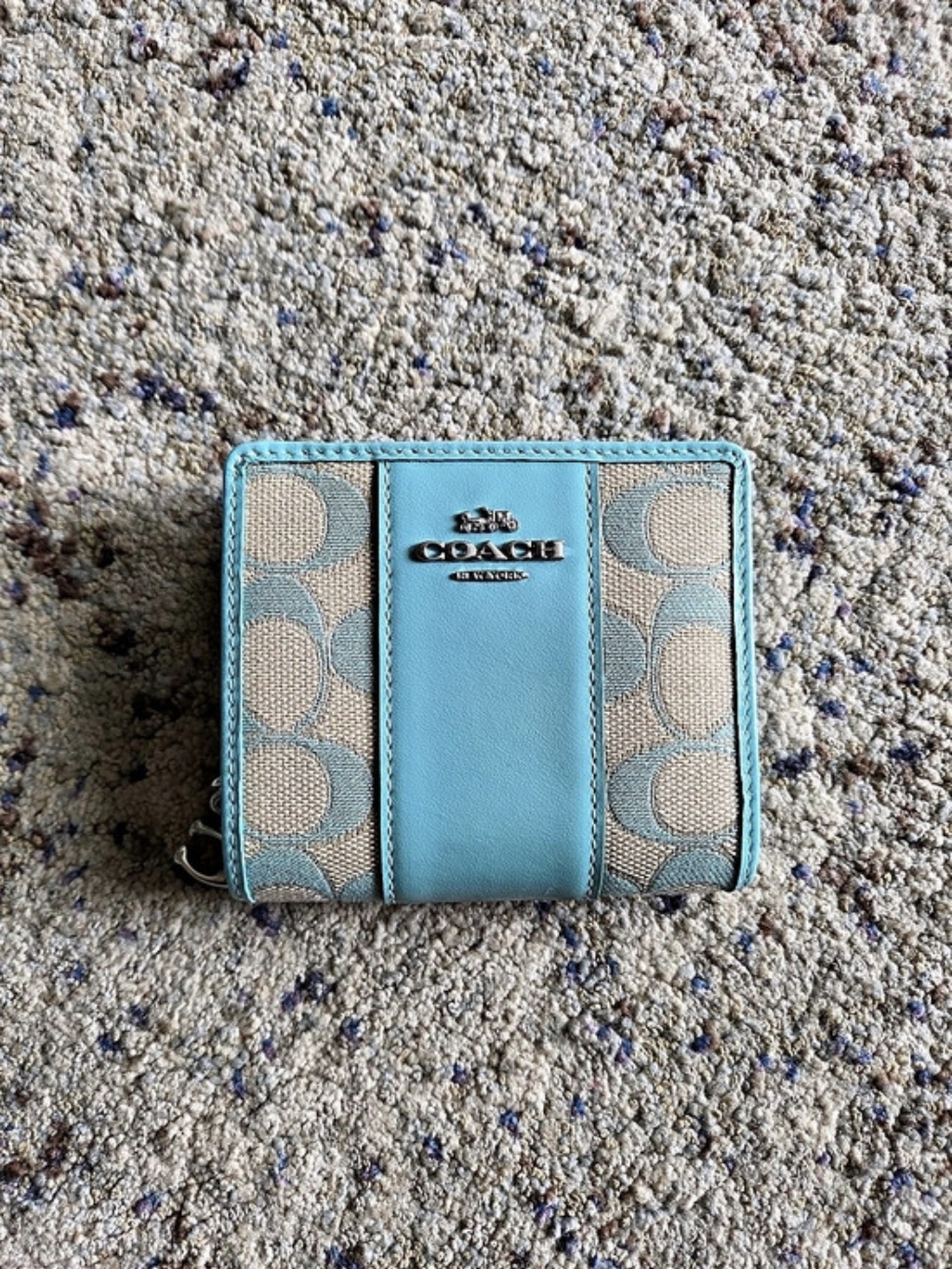 Coach Snap Wallet In Signature Canvas Faded Blue